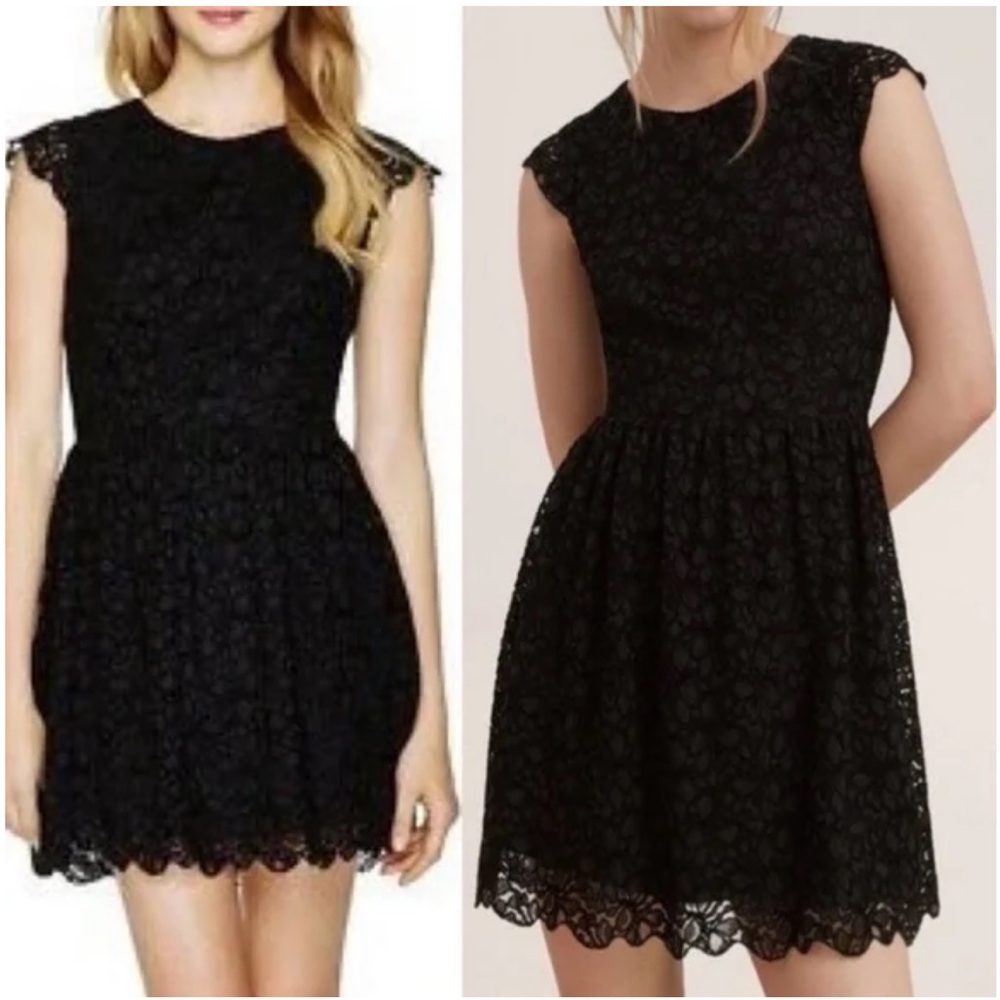 Aritzia Talula Belgravia Black Lace LBD Cap Sleeve Dress Back Zipper Lined 0